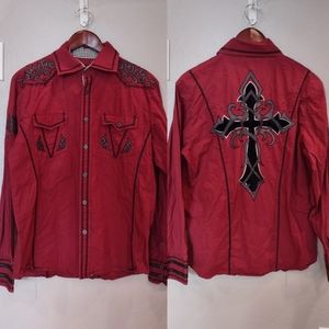 Men's Embroidered Red Dress Shirt